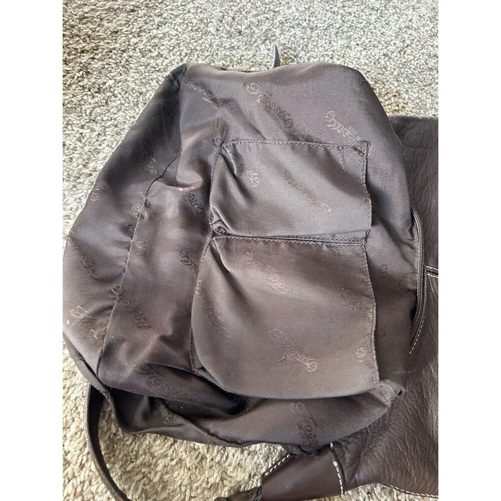 Fossil Vintage Brown Leather Hobo Bag Purse Shoulder Handbag White Stitching